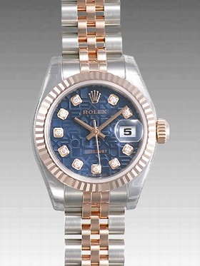 Rolex Datejust Blue Jubilee Diamond Dial 18k Rose Gold Fluted Bezel Two Tone Ladies Watch 179171BLJDJ