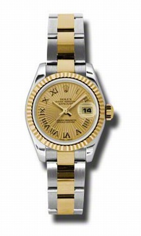 Rolex Datejust Champagne Dial Automatic Stainless Steel and 18kt Yellow Gold Ladies Watch 179173CSBRO