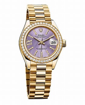 Rolex Lady Datejust Lilac Diamond Dial 18K Yellow Gold Automatic Watch 279138LISRDP