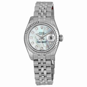 Rolex Datejust Mother of Pearl Diamond Dial Jubilee Bracelet 18k White Gold Fluted Bezel Ladies Watch 179174MDJ
