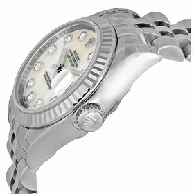 Rolex Datejust Mother of Pearl Diamond Dial Jubilee Bracelet 18k White Gold Fluted Bezel Ladies Watch 179174MDJ