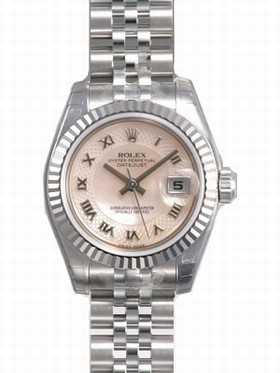 Rolex Lady Datejust Pink Decorated Mother of Pearl Roman Dial 18k White Gold Fluted Bezel Steel Jubilee Bracelet Watch 179174PMRJ