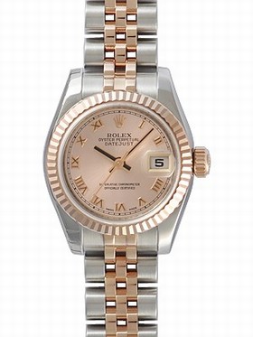 Rolex Datejust Pink Roman Dial 18k Rose Gold Fluted Bezel Two Tone Ladies Watch 179171PRJ