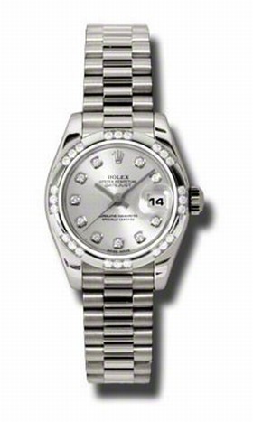 Rolex Datejust Silver Dial Automatic White Gold Diamond Ladies Watch 179369SDP