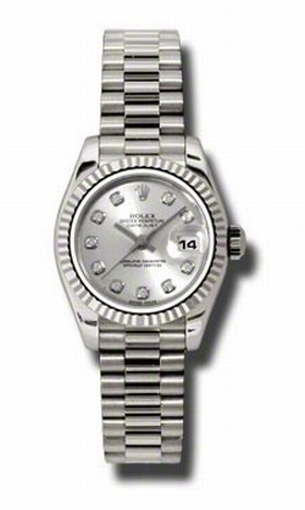Rolex Datejust Silver Dial Automatic White Gold Ladies Watch 179179SDP