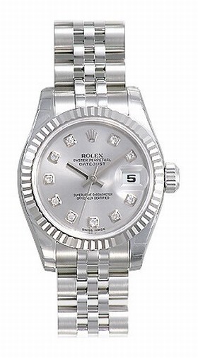 Rolex Datejust Silver Diamond Dial Jubilee Bracelet 18k White Gold Fluted Bezel Ladies Watch 179174SDJ