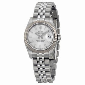 Rolex Datejust Silver Index Dial Jubilee Bracelet 18k White Gold Fluted Bezel Ladies Watch 179174SSJ