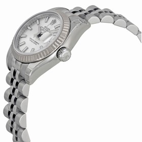 Rolex Datejust Silver Index Dial Jubilee Bracelet 18k White Gold Fluted Bezel Ladies Watch 179174SSJ