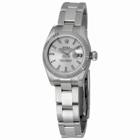Rolex Datejust Silver Index Dial Oyster Bracelet 18k White Gold Fluted Bezel Ladies Watch 179174SSO