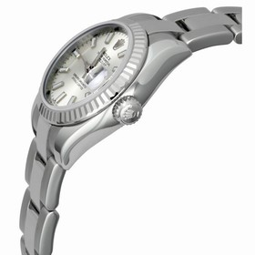 Rolex Datejust Silver Index Dial Oyster Bracelet 18k White Gold Fluted Bezel Ladies Watch 179174SSO