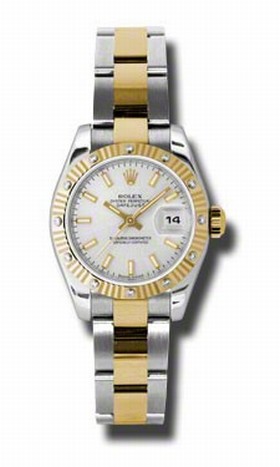 Rolex Datejust White Dial Two Tone Diamond 26 MM Ladies Watch 179313WSO