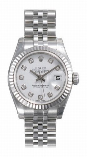 Rolex Datejust White Diamond Dial Jubilee Bracelet 18k White Gold Fluted Bezel Ladies Watch 179174WDJ