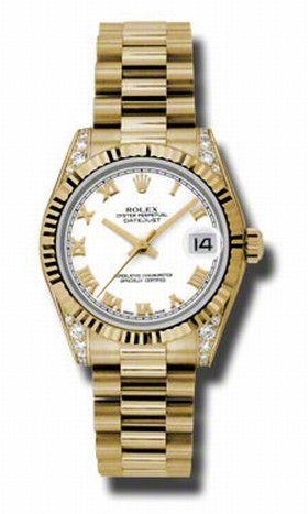 Rolex Lady Datejust White Roman Dial 18k Yellow Gold Diamond Case President Bracelet Watch 179238WRP