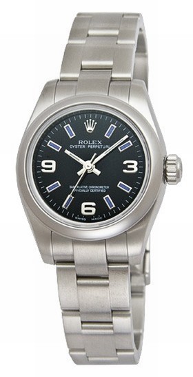 Rolex No Date Black Arabic Blue index Dial Oyster Bracelet Ladies Watch 176200BKABLSO