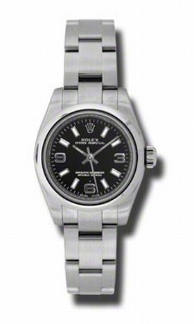 Rolex Black Dial Stainless Steel Oyster Bracelet Automatic Ladies Watch 176200BKSAO
