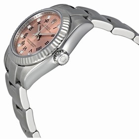 Rolex Oyster Perpetual Pink Roman Numeral and Diamond Dial Fluted 18kt White Gold Bezel Ladies Watch 176234PRDP