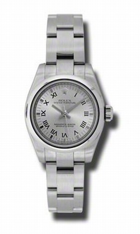 Rolex No Date Rhodium Roman Dial Domed Bezel Stainless Steel Oyster Bracelet Ladies Watch 176200RRO
