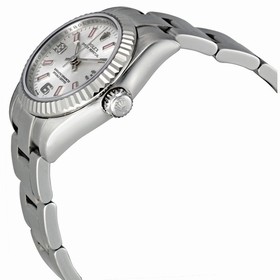 Rolex No Date Silver Arabic Pink Index Dial 18k White Gold Fluted Bezel Ladies Watch 176234SAPSO