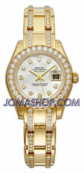 Rolex Masterpiece Mother of Pearl Diamond Dial and Bezel Diamond Pearl Master 18k Yellow Gold Bracelet Ladies Watch 80298.74948MDDO