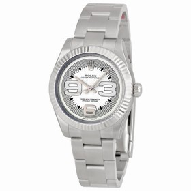Rolex No Date Silver Dial Oversized Arabic Markers 18k White Gold Fluted Bezel Unisex Watch 177234SMAXI