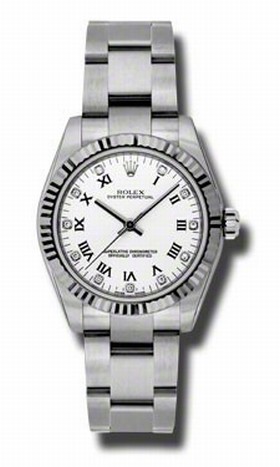 Rolex No-Date White Diamond Dial Automatic White Gold Bezel Stainless Steel Ladies Watch 177234WRDO