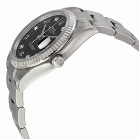 Rolex Oyster Perpetual Date Black Dial Fluted 18k White Gold Bezel Men's Watch 115234BKADO