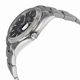 Rolex Oyster Perpetual Date Black Dial Fluted 18kt White Gold Bezel Men's Watch 115234BKSO