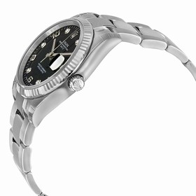 Rolex Oyster Perpetual Date Black Diamond Dial 18kt Fluted White Gold Bezel 34 MM Men's Watch 115234BKDO