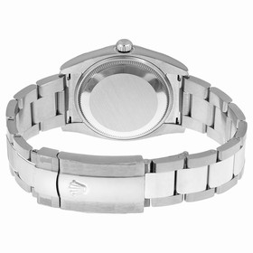 Rolex Oyster Perpetual Date Black Diamond Dial 18kt Fluted White Gold Bezel 34 MM Men's Watch 115234BKDO