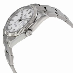 Rolex Oyster Perpetual Date White Dial Fluted 18kt White Gold Bezel Men's Watch 115234WSO