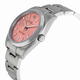 Rolex Oyster Perpetual Pink Arabic Numeral Index Dial Domed Bezel Stainless Steel Men's Watch 114200PASO