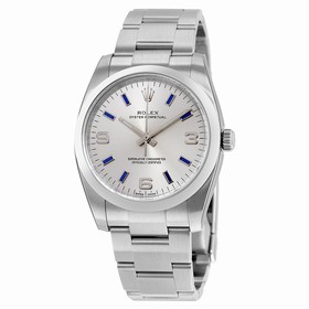 Rolex Airking Silver Arabic Blue Index Dial Domed Bezel Men's Watch 114200SABLSO