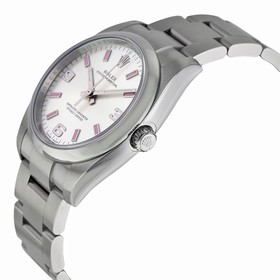 Rolex Oyster Perpetual Silver Arabic Pink Index Dial Domed Bezel Men's Watch 114200SAPSO