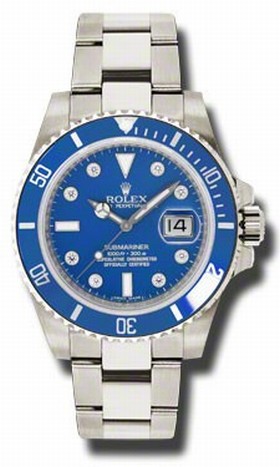 Rolex Submariner Gold Blue Automatic 18kt White Gold Oyster Men's Watch 116619BLDO