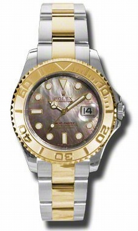 Rolex Yacht-Master Black Mother of Pearl Dial 18 Carat Yellow Gold and Stainless Steel Automatic Unisex Watch 168623BMSO