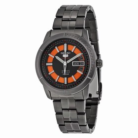 Seiko Automatic Black and Orange Dial Black PVD Men's Watch SRP345