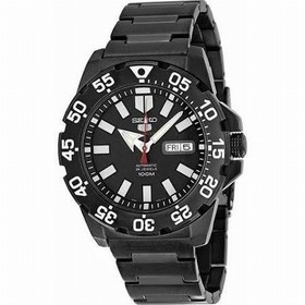 Seiko 5 Automatic Black Dial Black Ion-plated Men's Watch SRP489K1
