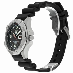 Seiko 5 Black Dial Stainless Steel Black Rubber Automatic Men's Watch SNZD23J1
