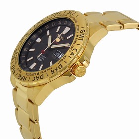 Seiko 5 Sports Black Dial Gold-Tone Stainless Steel Men's Watch SRP440