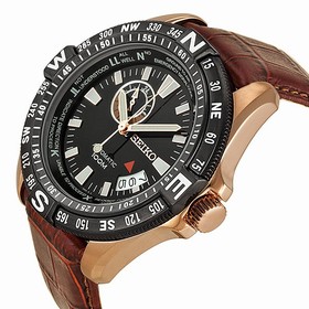 Seiko Black Dial Gold Tone Stainless Steel Brown Leather Men's Watch SSA098