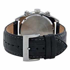 Seiko Barcelona Football Club Chronograph Black Dial Black Leather Men's Watch SNN269