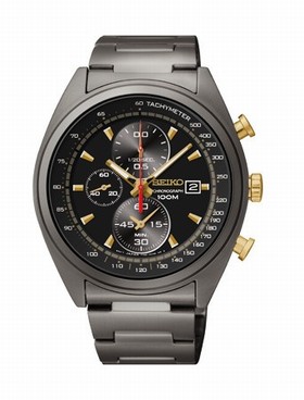 Seiko Black Chronograph Dial Black PVD Stainless Steel Men's Watch SNDF91