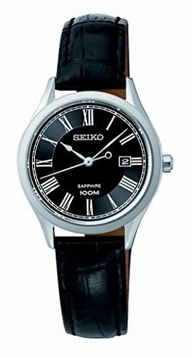 Seiko Black Dial Black Crocodile Leather Quartz Ladies Watch SXDG23P1