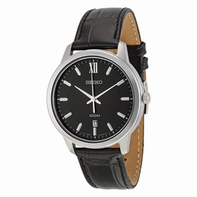Seiko Black Dial Black Leather Men's Watch SUR045
