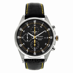 Seiko Black Dial Black Leather Strap Chronograph Men's Watch SNDC89P2