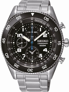 Seiko Black Dial Chronograph Stainless Steel Men's Watch SNDG59