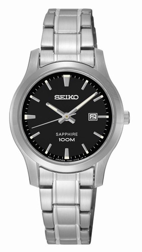 Seiko Black Dial Stainless Steel Quartz Ladies Watch SXDG63