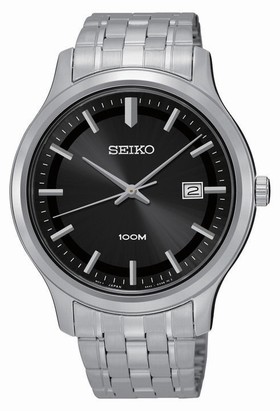 Seiko Black Dial Stainless Steel Quartz Men's Watch SUR145