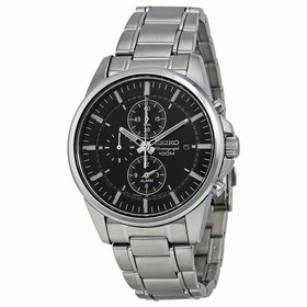 Seiko Black Dial Steel Alarm Chronograph Men's Watch SNAF03