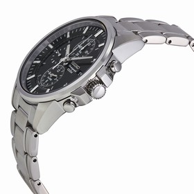 Seiko Black Dial Steel Alarm Chronograph Men's Watch SNAF03